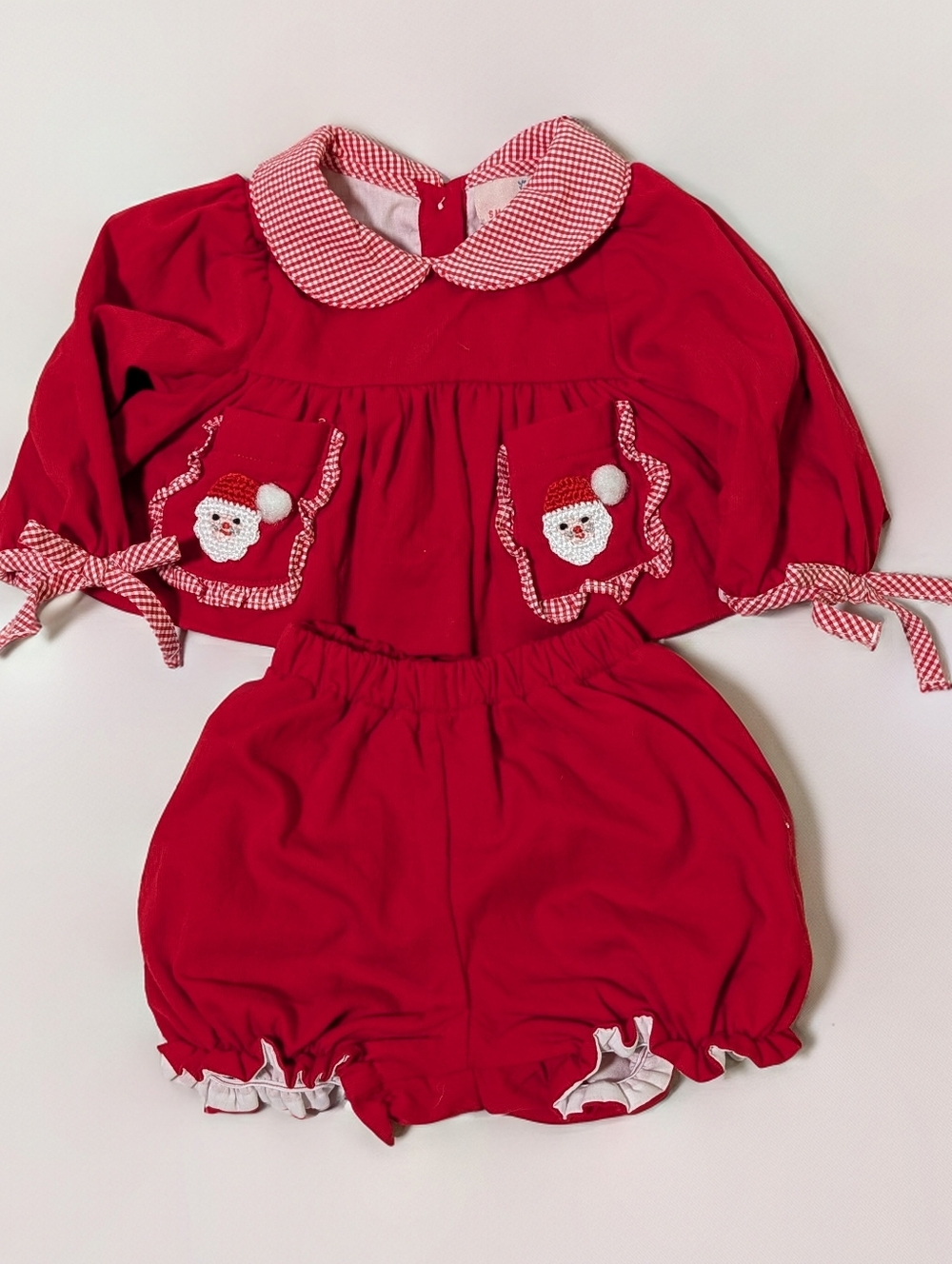 🎄 Smockingbird Baby Holiday Santa Set 3M Red Gingham Trim Outfit